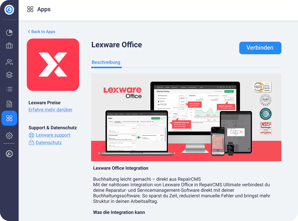 RepairCMS mit Lexware office