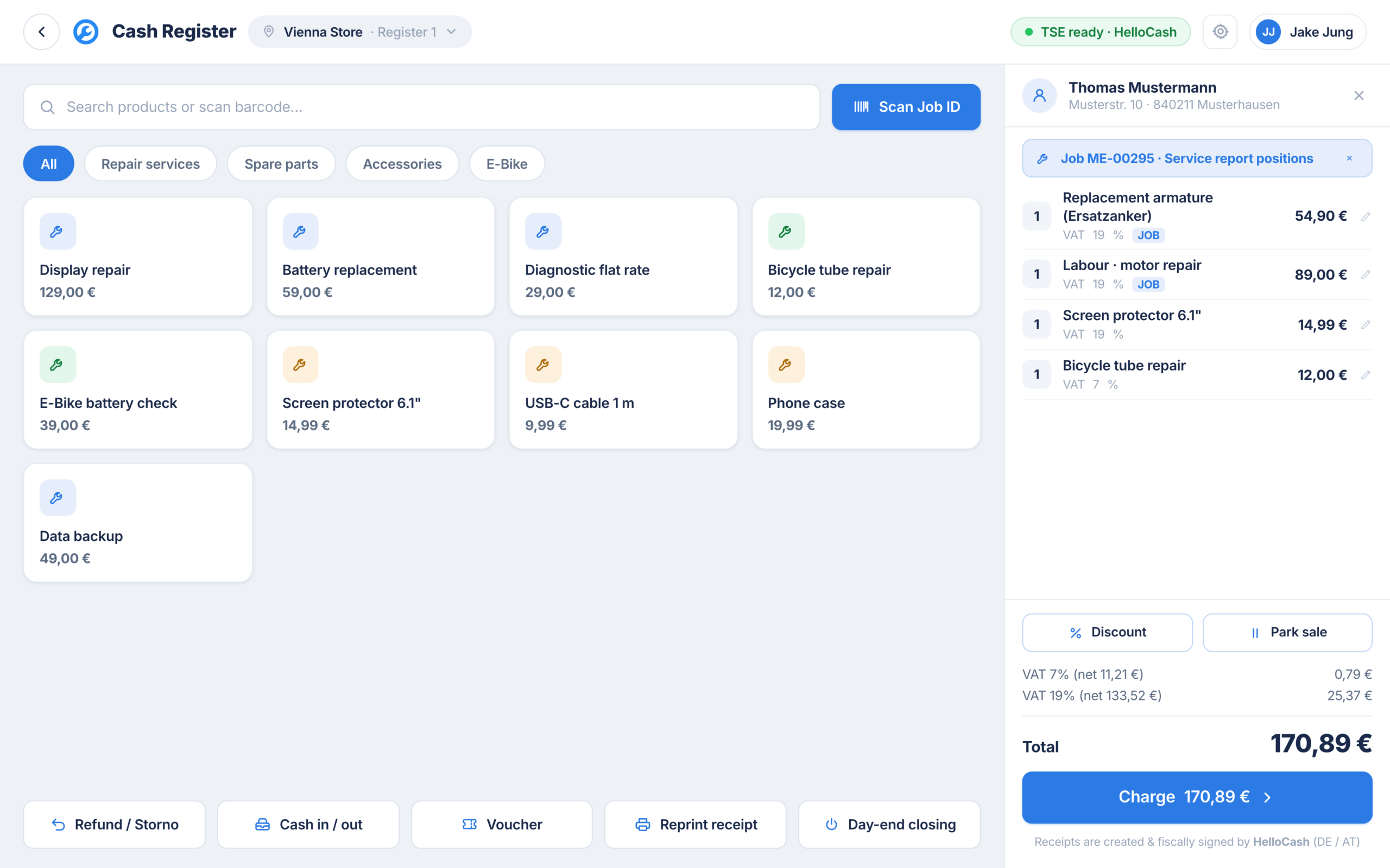 Repair order line items added automatically to the POS cart