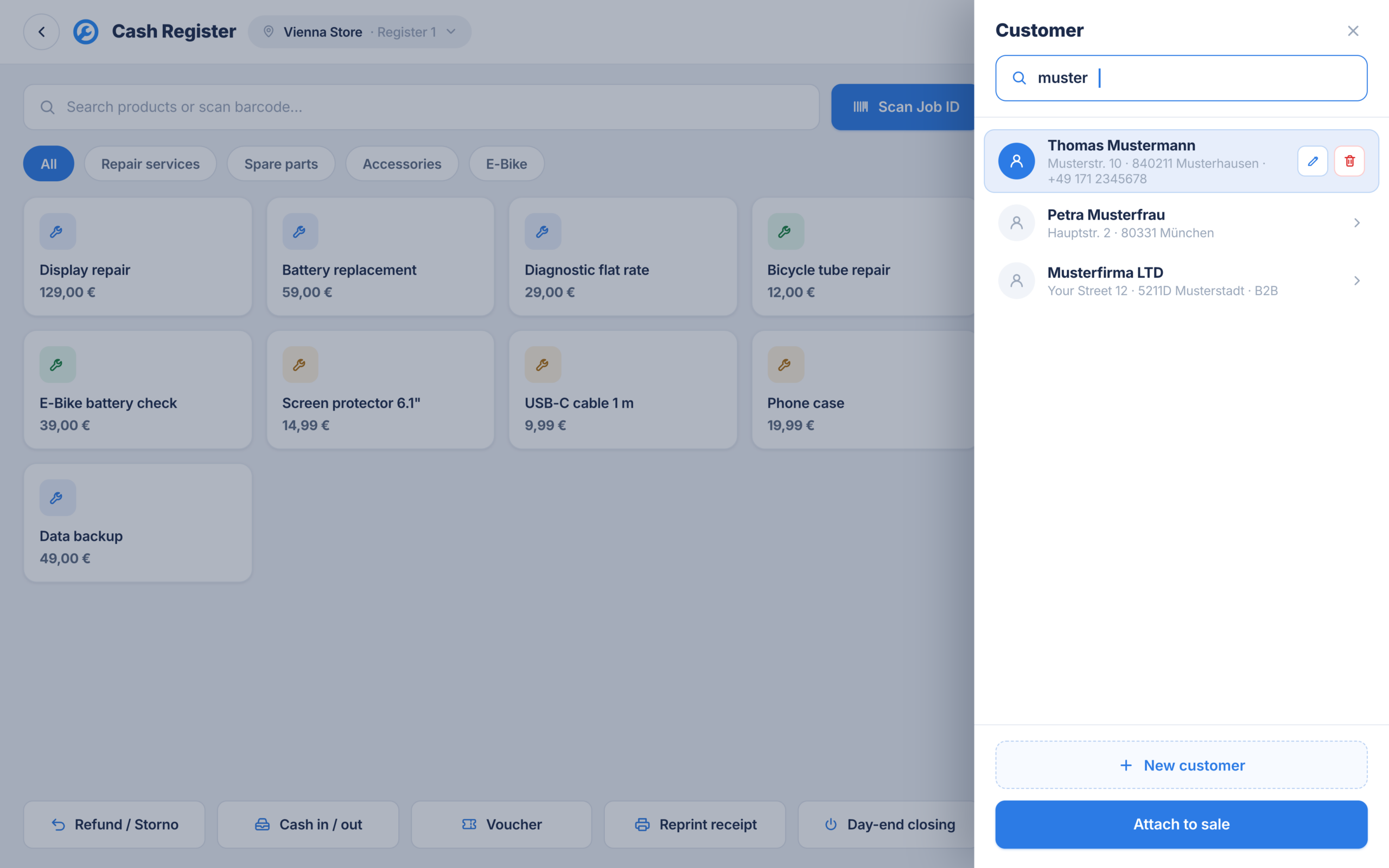 Search a customer and link them to the checkout