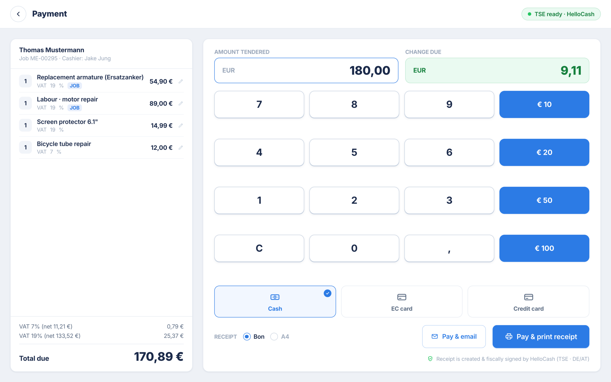Complete a payment in the full screen of the RepairCMS point of sale