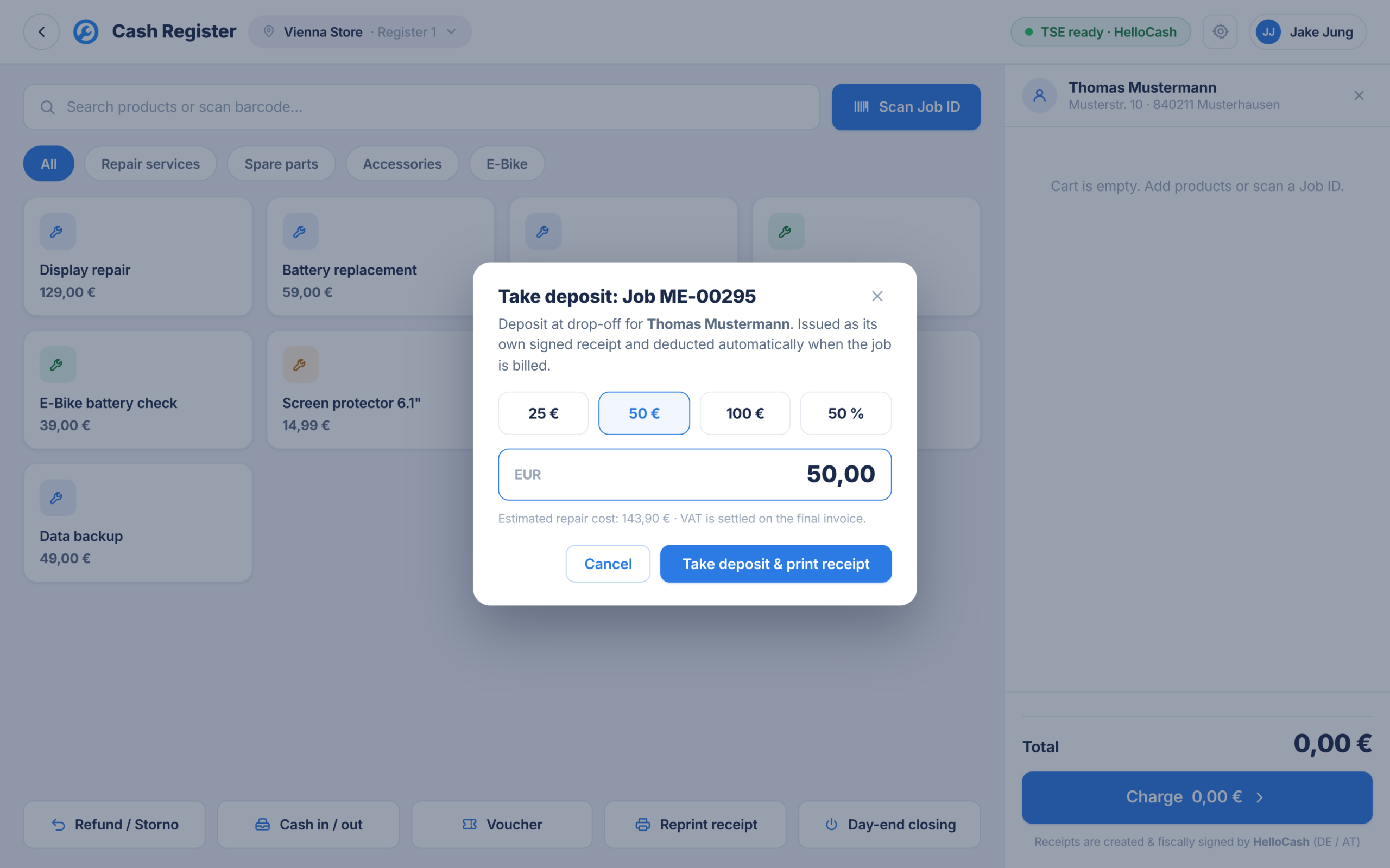 Record a deposit and link it to the repair order