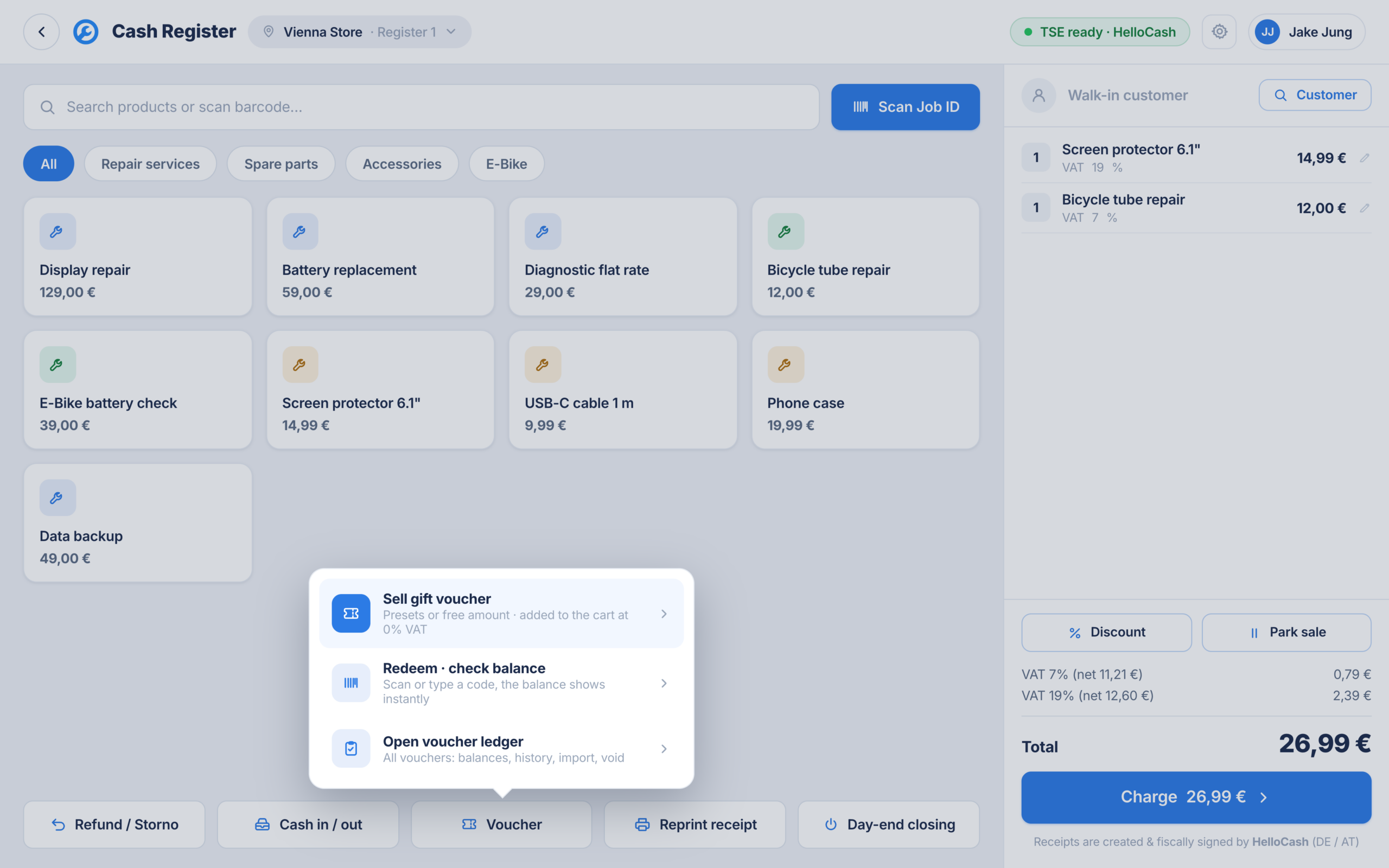 Sell, redeem and manage gift cards in the RepairCMS POS